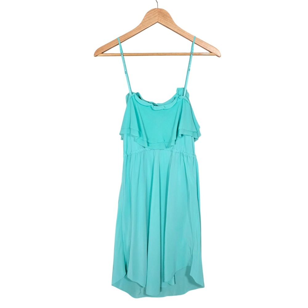 Wilfred Women's Aquamarine 100% Silk Ruffle Mini Slip Spaghetti Straps Dress S - Picture 3 of 11